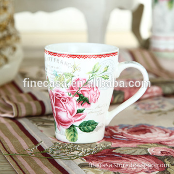11OZ Fine New Bone China Rose Pattern Elegant Ceramic Mug                
                                    Quality Assured